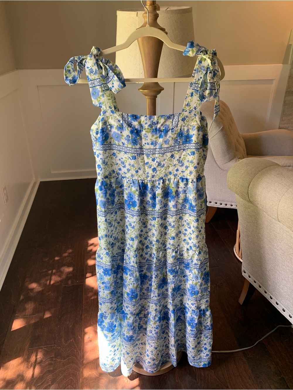 Women's Blue Floral Tie-Shoulder Sundress
